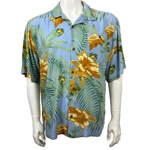 Vintage Hawaiian Shirt XL Relax Wear PCI‎ Aloha Wear Tropical Floral Blue Rayon
